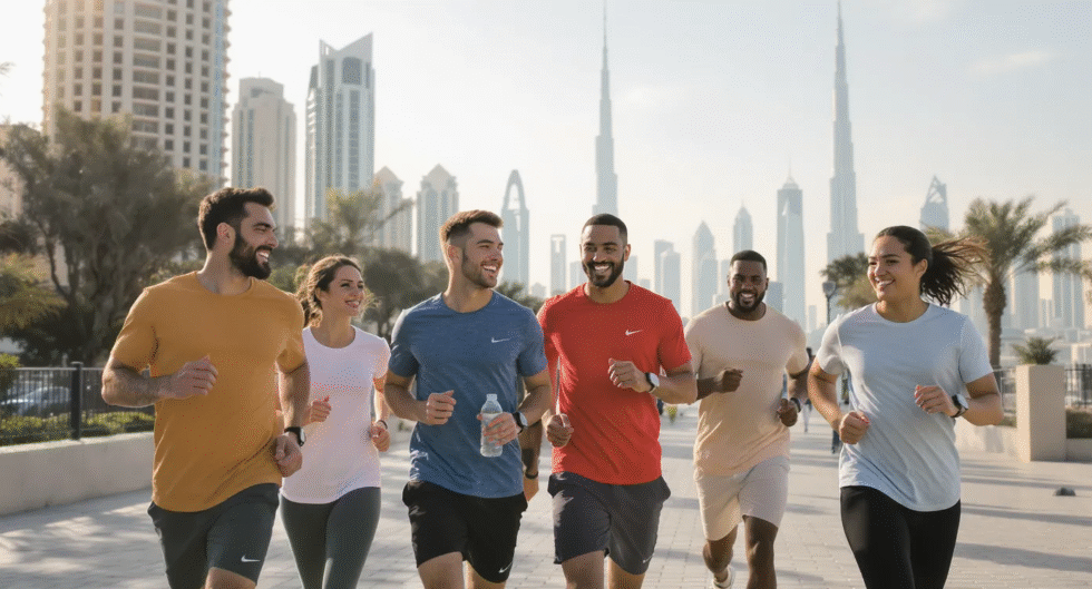 a group of young people doing jogging