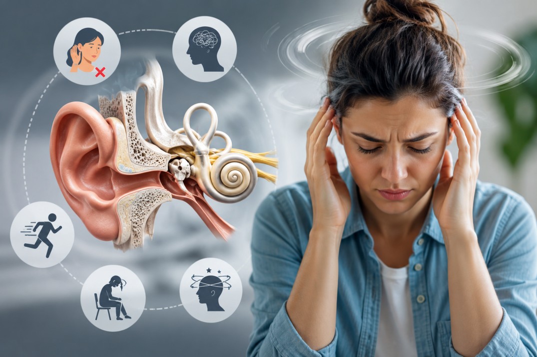 woman with ear balance issues