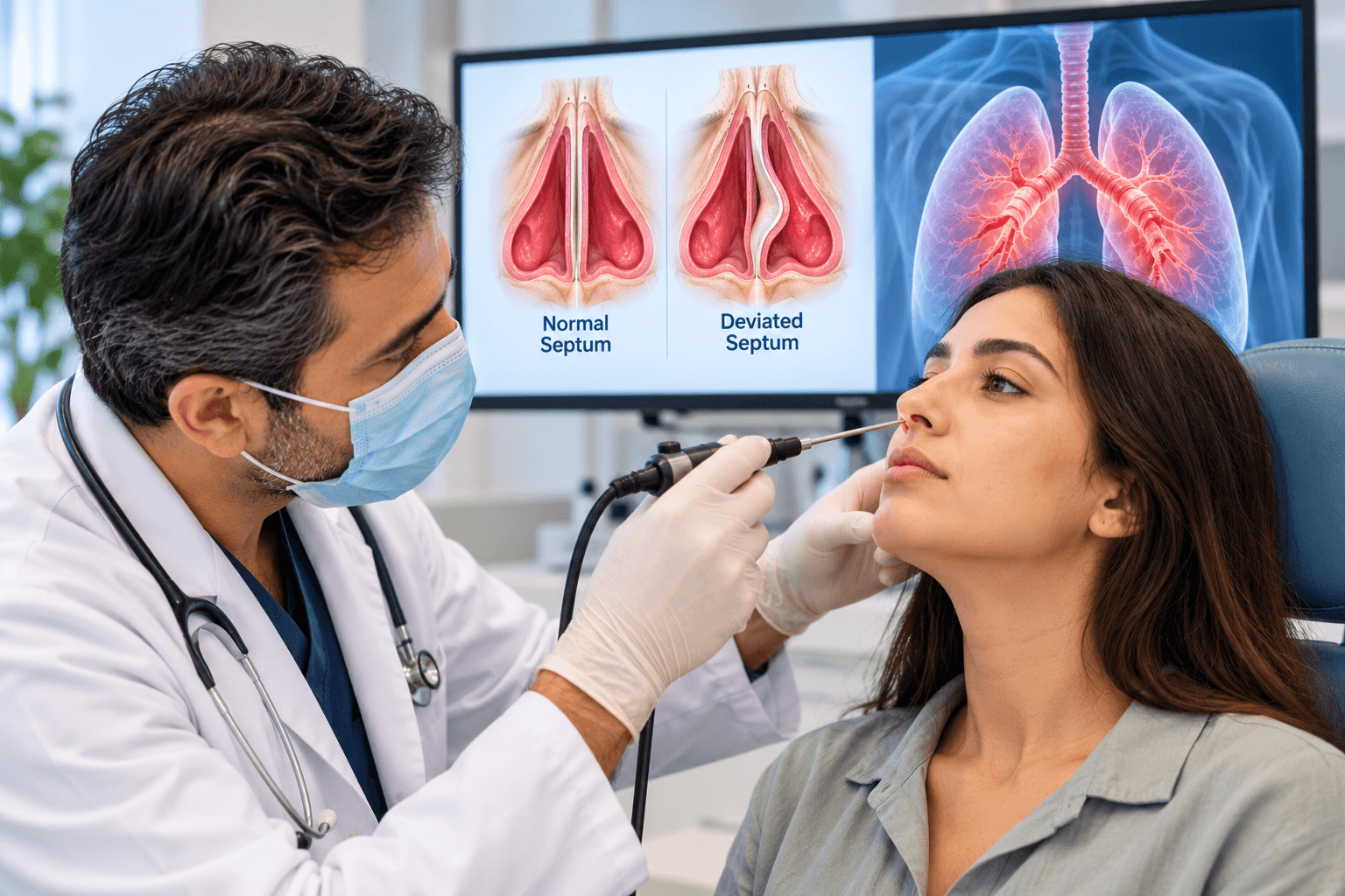 ENT doctor examining a patient’s nose